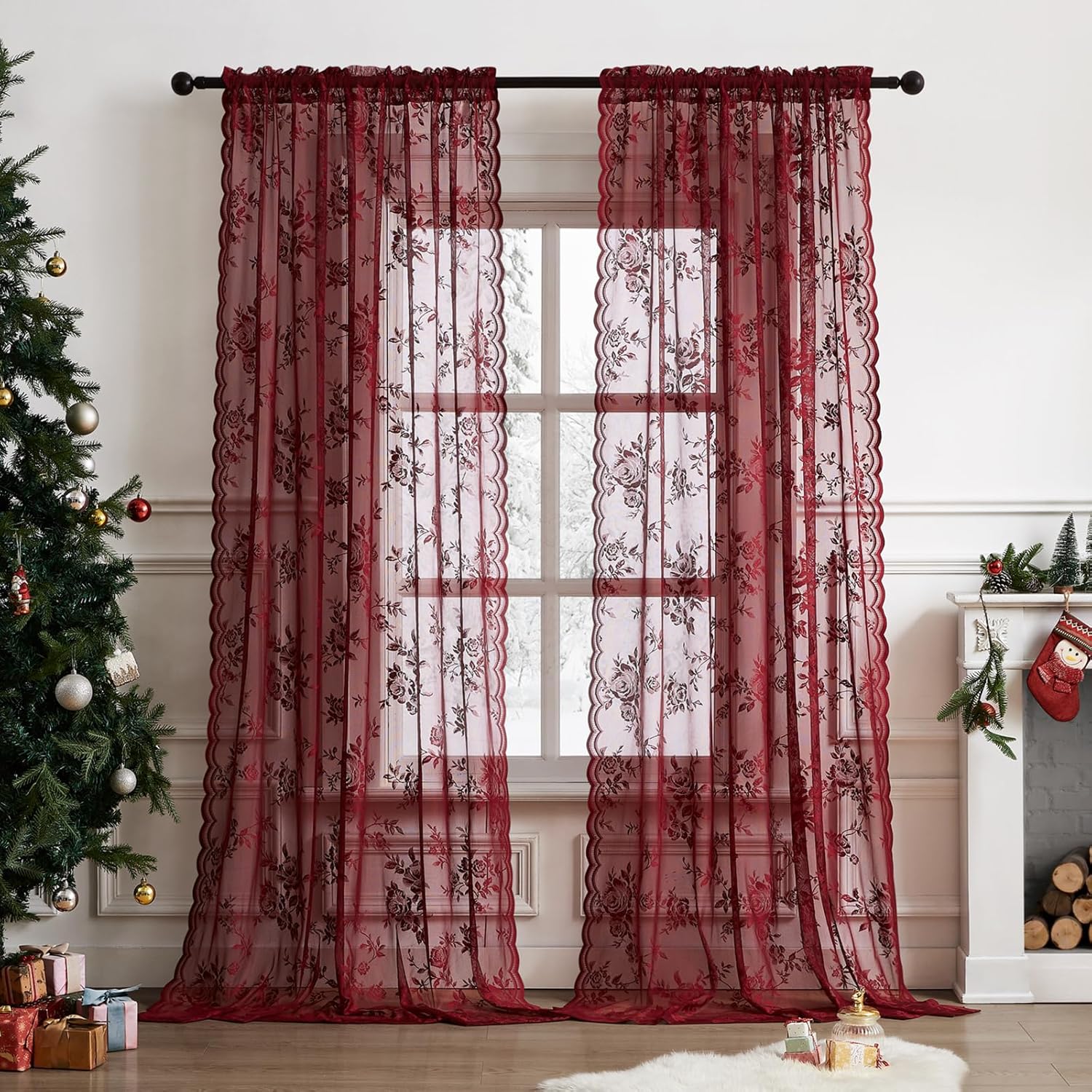 1 pc Burgundy Lace Curtains 45 – обзор и цена Tablet Accessories Aesthetic
